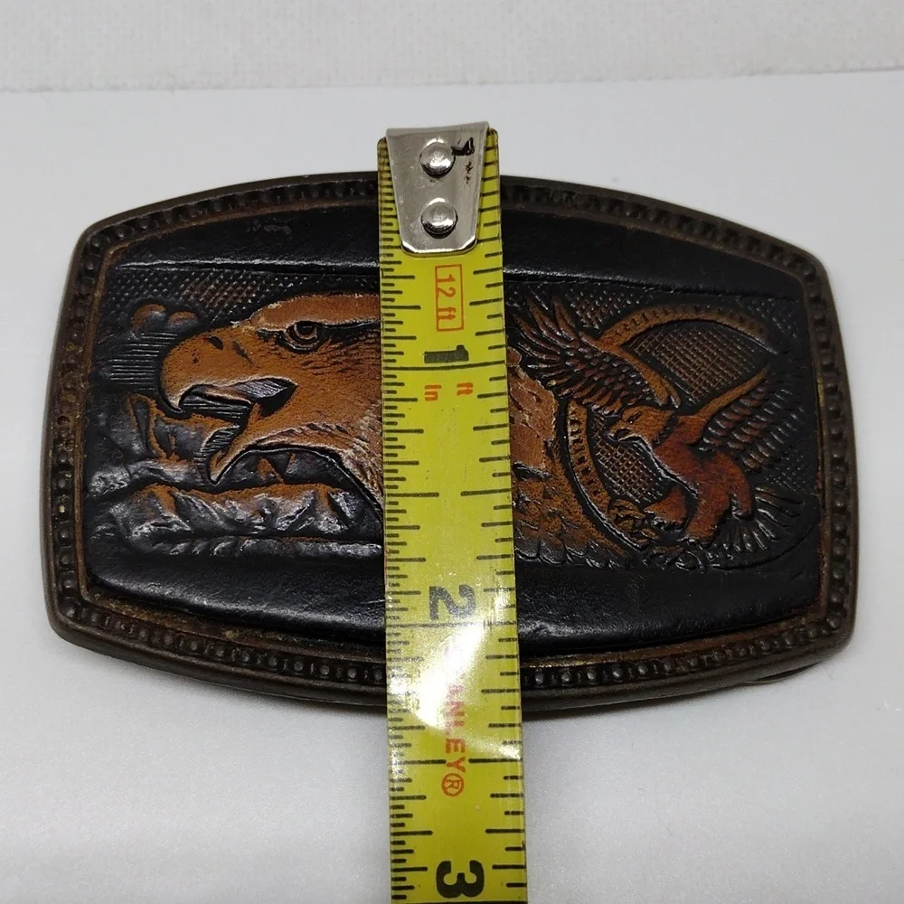VTG Alumaline Cast Aluminum Brass Finish and Leather American‎ Eagle Belt Buckle